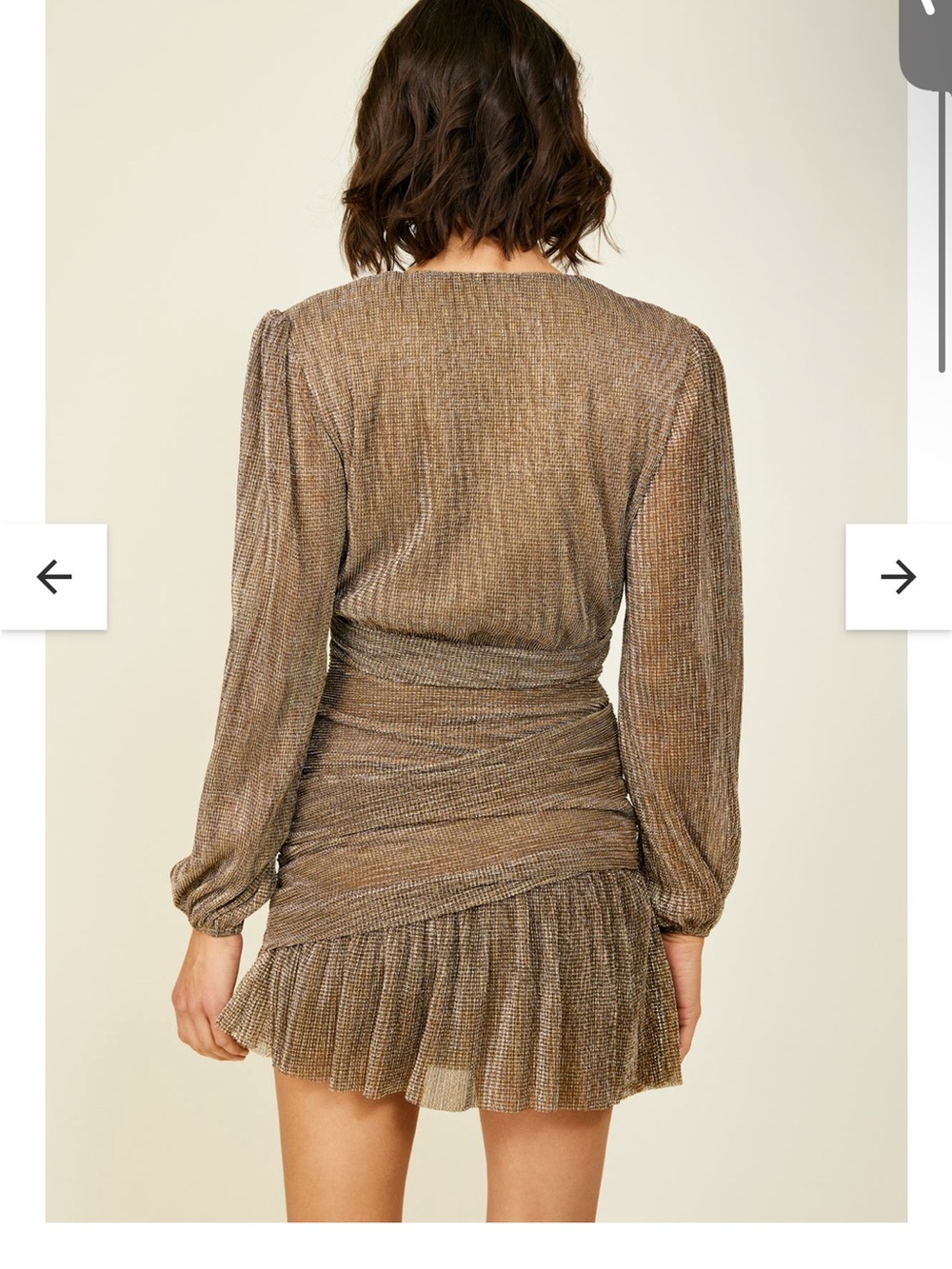 Line & Dot Jolie Metallic Gold Wrap Mini Dress-Size Small - Picture 2 of 3